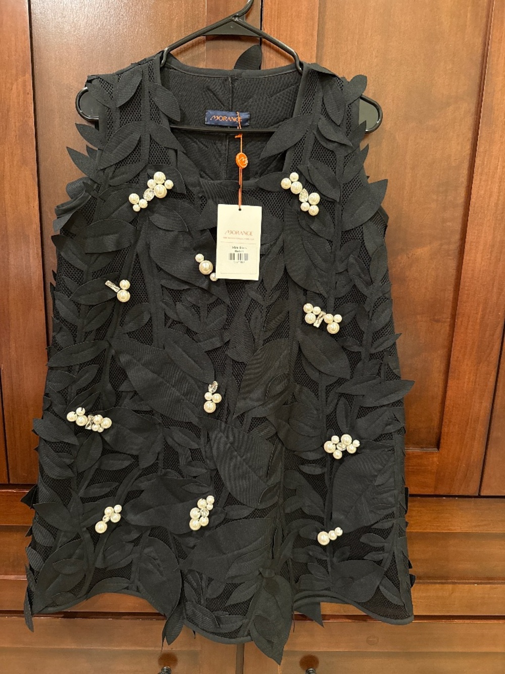 Morange Collection Mira Black Pearl Embellished Dress Size Large NWT